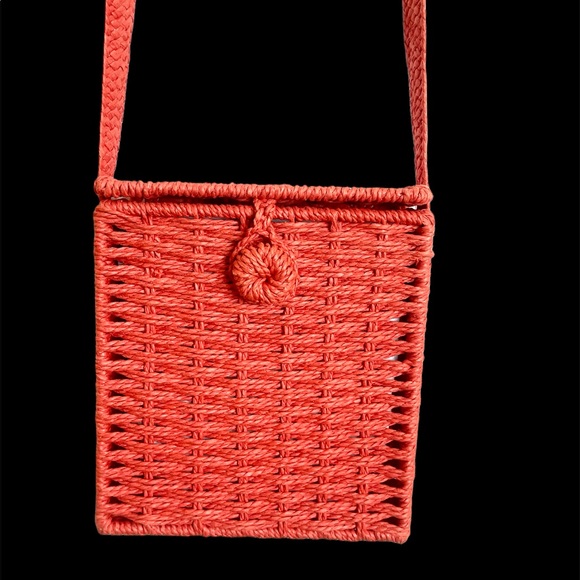 90’s Inspired Orange Crossbody Macramé Rattan Basket Handbag - Picture 1 of 13